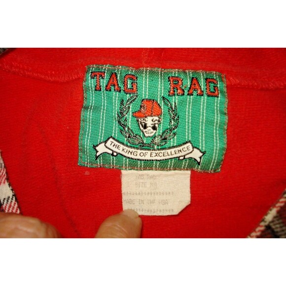 Tag Rag Hoodie Shirt Jacket Vintage Red Plaid Rare Made In USA Mens Size M - Picture 6 of 7